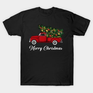 Merry Christmas Retro Vintage Red Truck T-Shirt